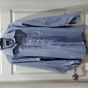 The Shirt Shop Houndstooth Button Down Collared Shirt in Blue XL